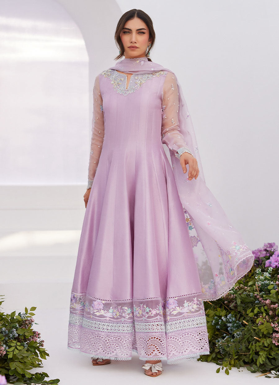 Farah Talib Aziz | Zaza Luxe Pret 24 | MANON LILAC EMBELLISHED RAW SILK KALIDAAR