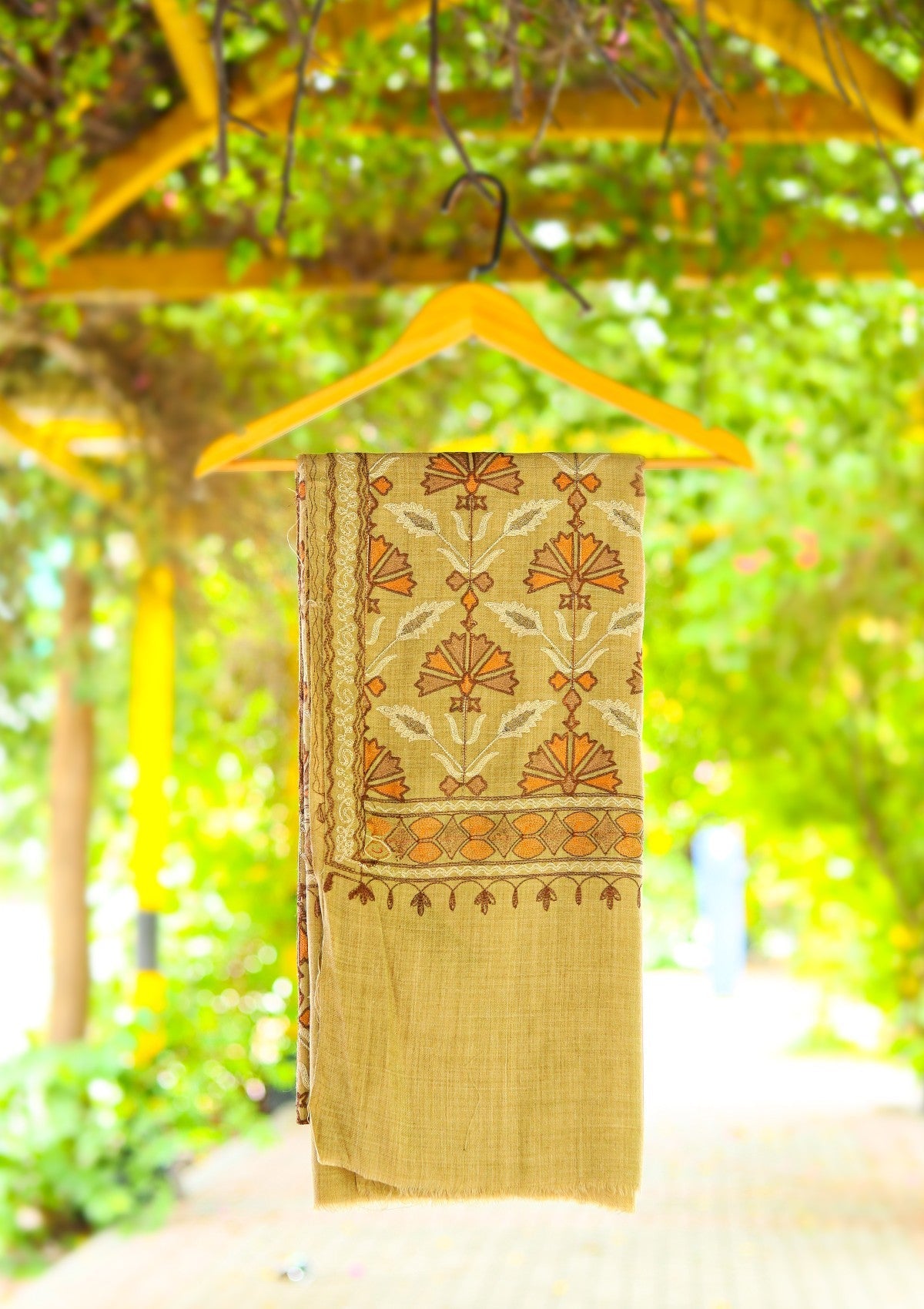 ARI Work Wool Shawl D - 03 - G Brown - Official Shawls Niche - Agha Fabrics UK