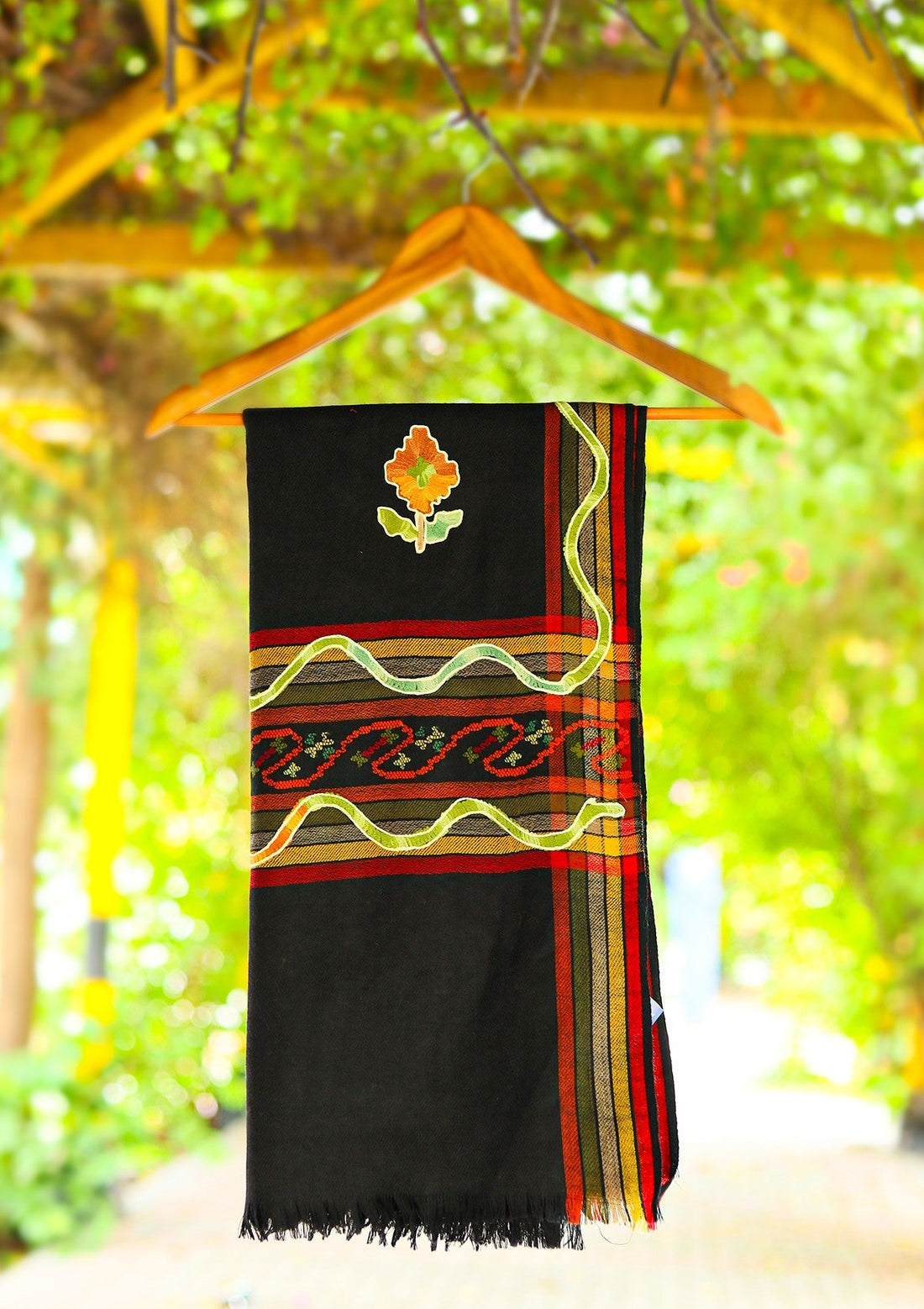 ARI Work Wool Shawl D - 03 - Black - Official Shawls Niche - Agha Fabrics UK