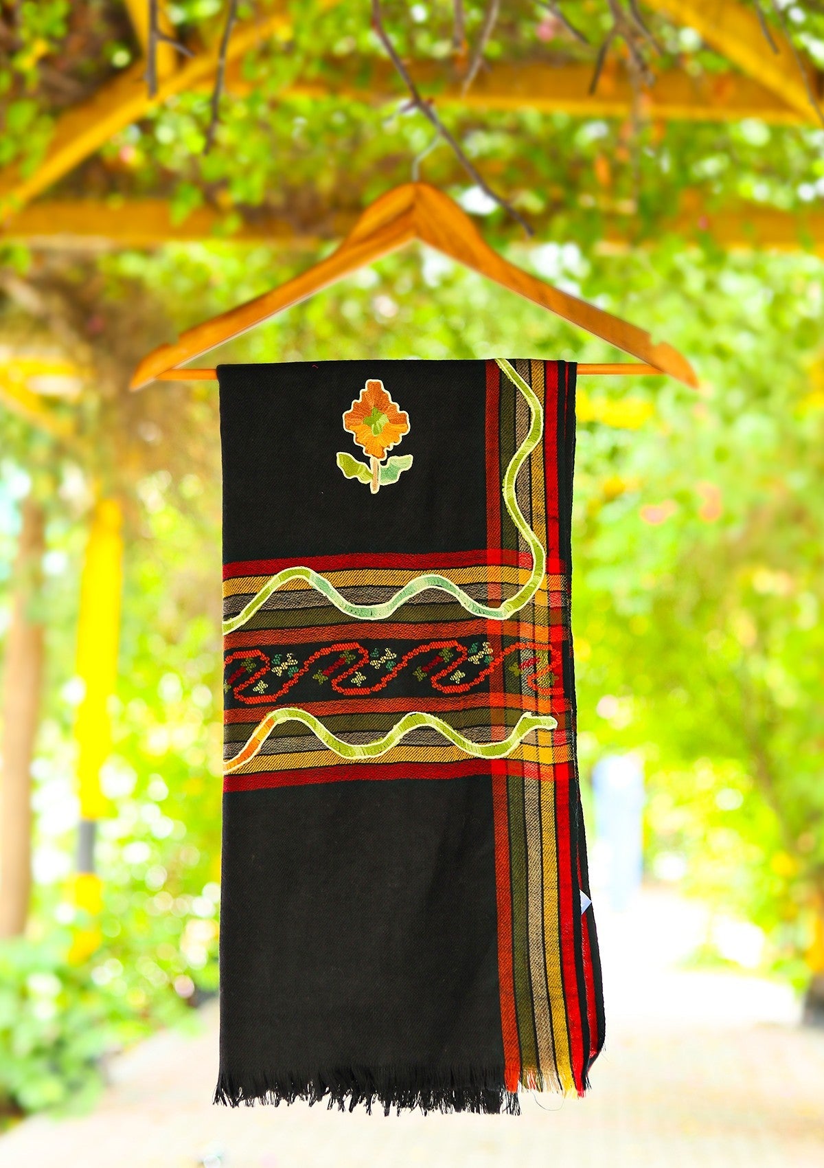 ARI Work Wool Shawl D - 03 - Black - Official Shawls Niche - Agha Fabrics UK