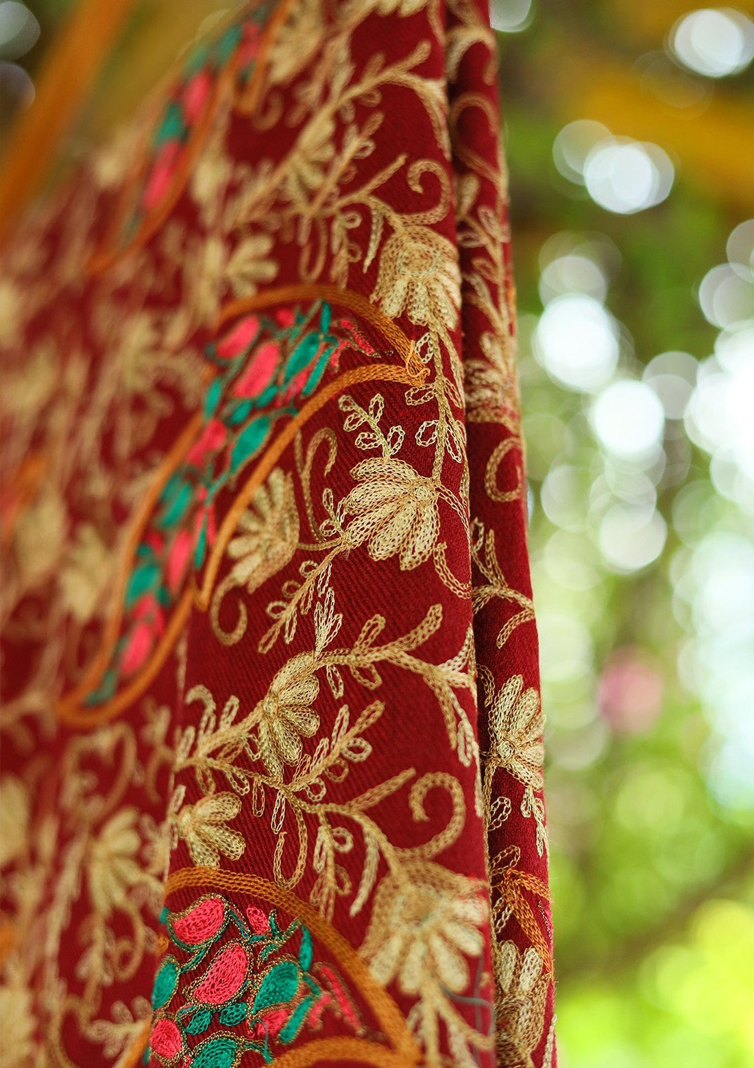 ARI Work Wool Shawl D - 03 - Maroon - Official Shawls Niche - Agha Fabrics UK