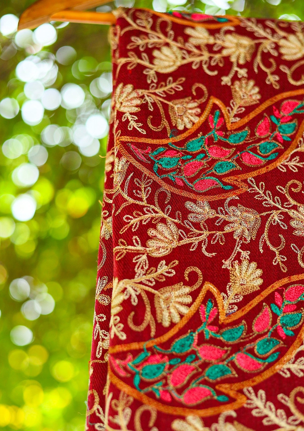 ARI Work Wool Shawl D - 03 - Maroon - Official Shawls Niche - Agha Fabrics UK