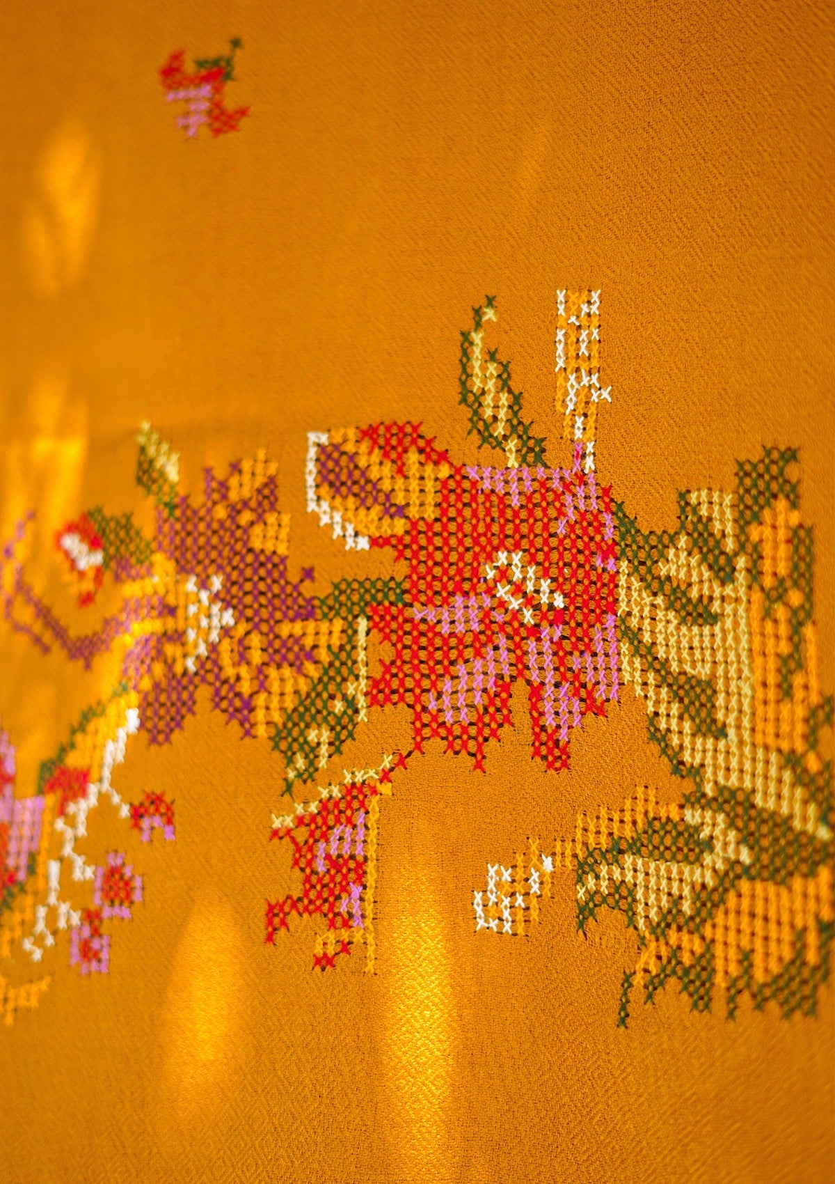 Wool Needle Work Shawl D - 57 - Mustard