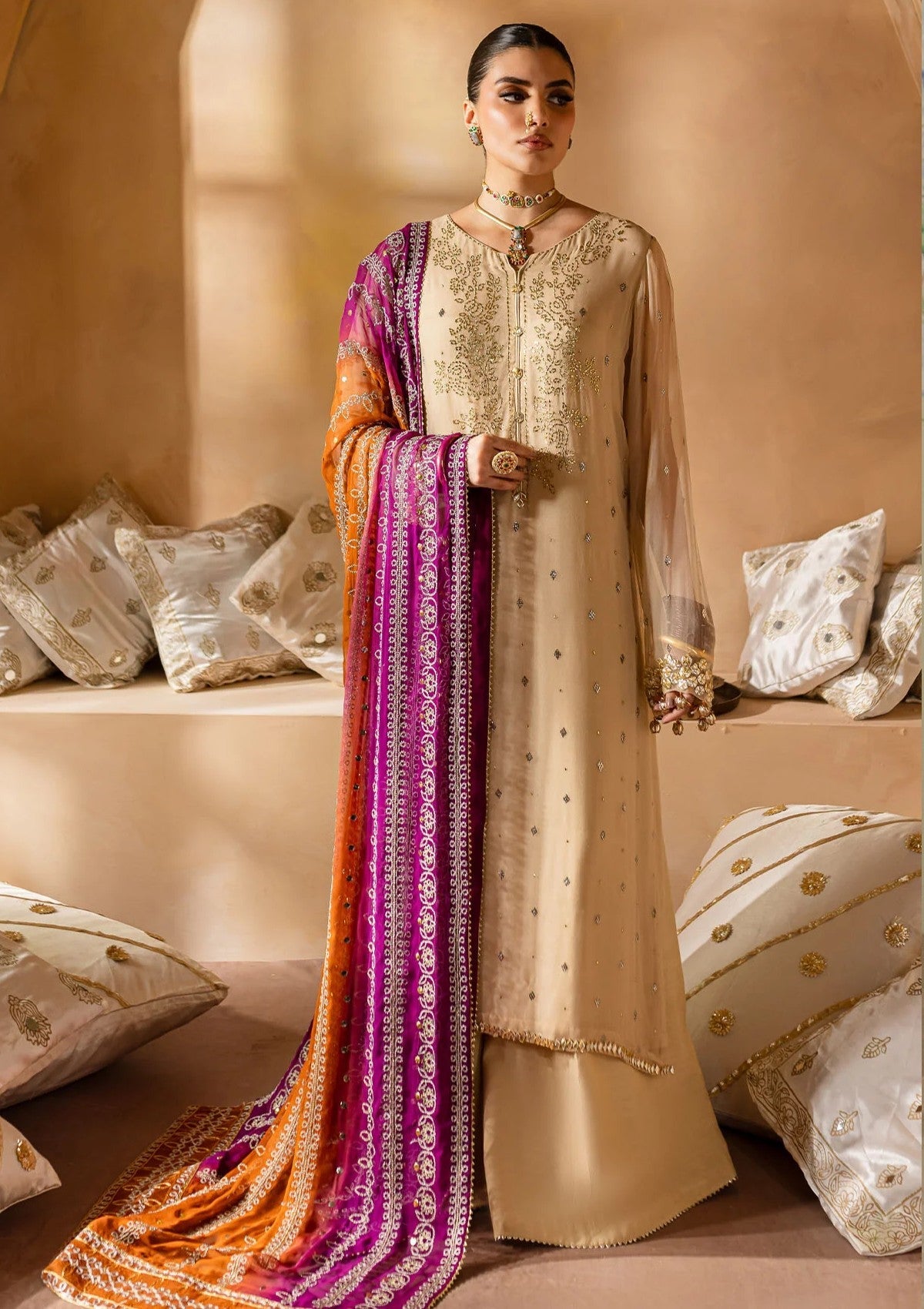Formal Collection - Nureh - Mukeshkari - Chiffon - NMC24#02 - Official Nureh - Agha Fabrics UK