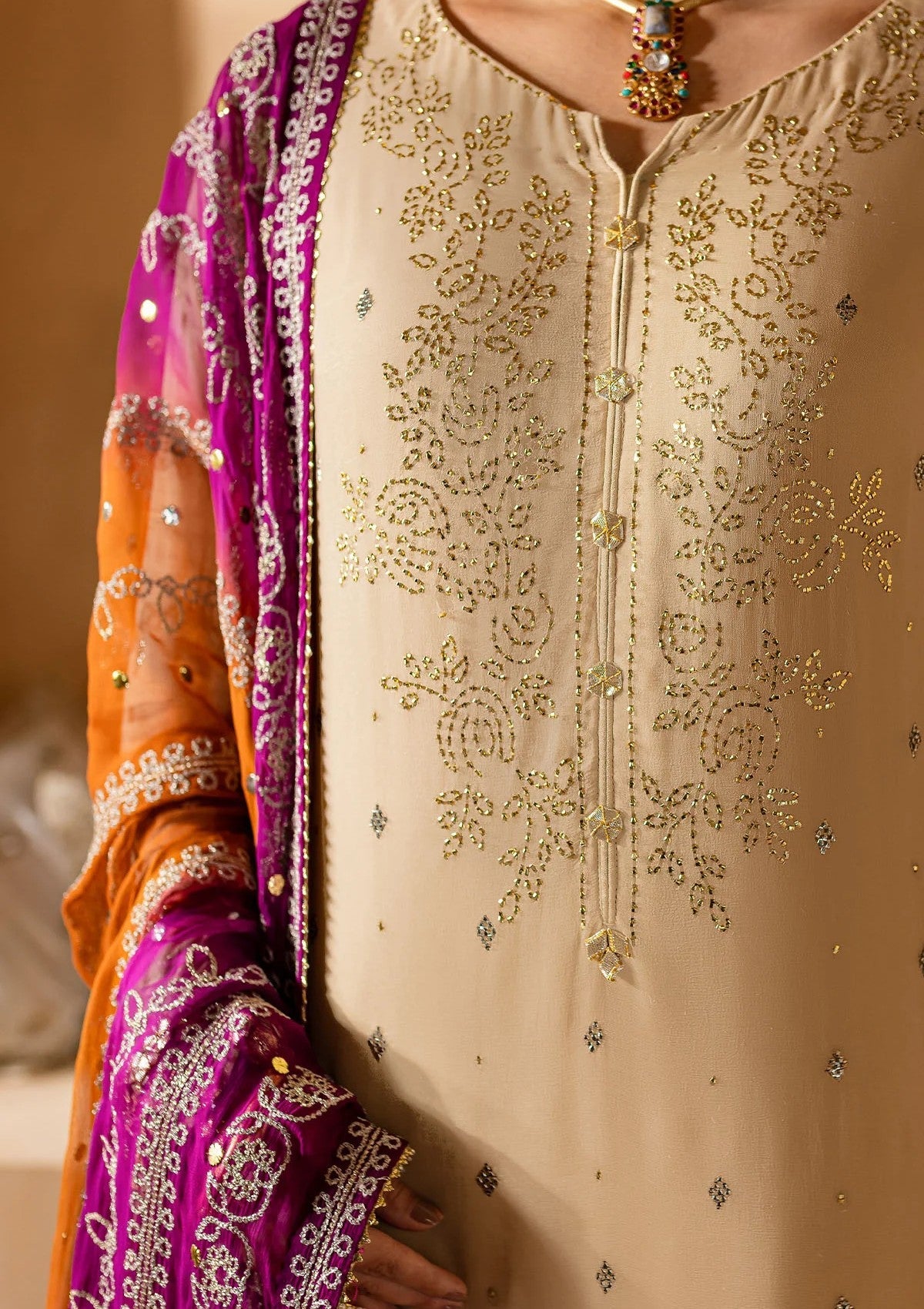 Formal Collection - Nureh - Mukeshkari - Chiffon - NMC24#02 - Official Nureh - Agha Fabrics UK