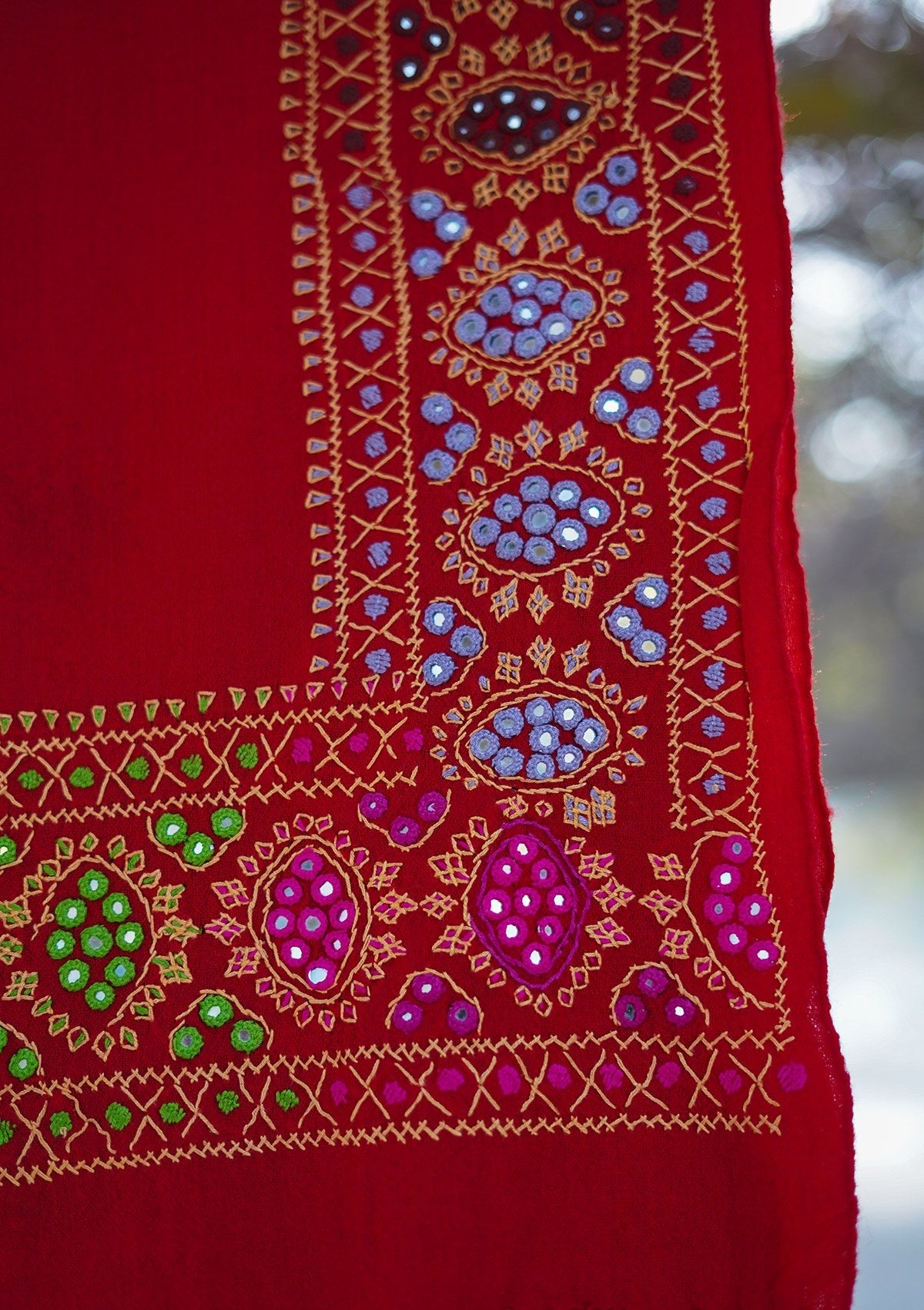 Wool Needle Work Shawl D - 36 - Red