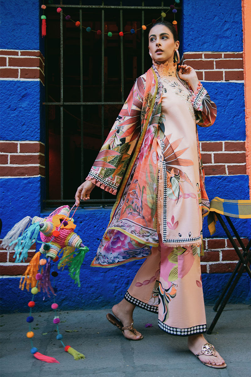 Mushq | La Dolce Hemline Prints 25 | Peach Poppies - Official Mushq - Agha Fabrics UK