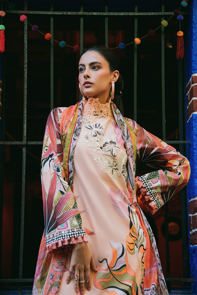 Mushq | La Dolce Hemline Prints 25 | Peach Poppies - Official Mushq - Agha Fabrics UK