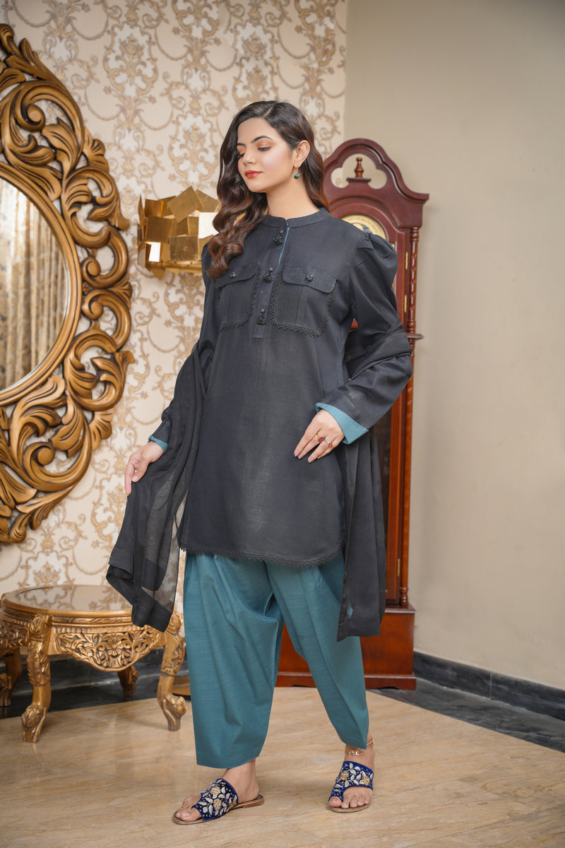 Hoorain Basics | Slub Winter 23 | HB-BLK - Official Hoorain Basics - Agha Fabrics UK