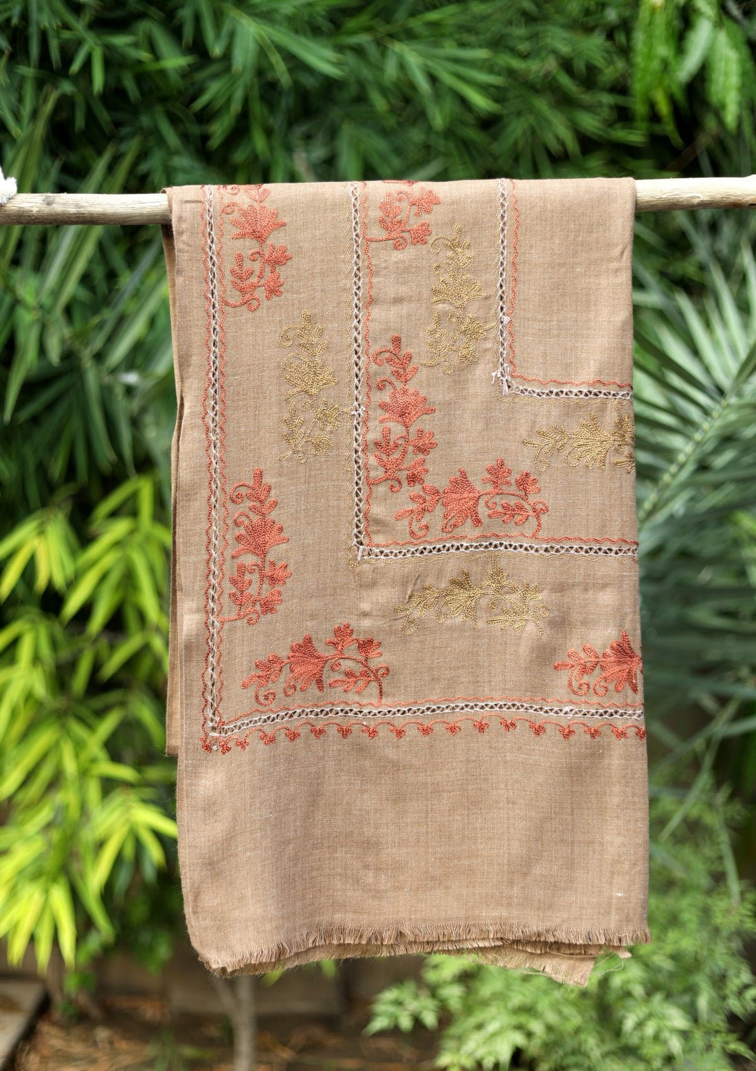 Ari Work Wool Shawl D - 80 - G Brown - Official Shawls Niche - Agha Fabrics UK