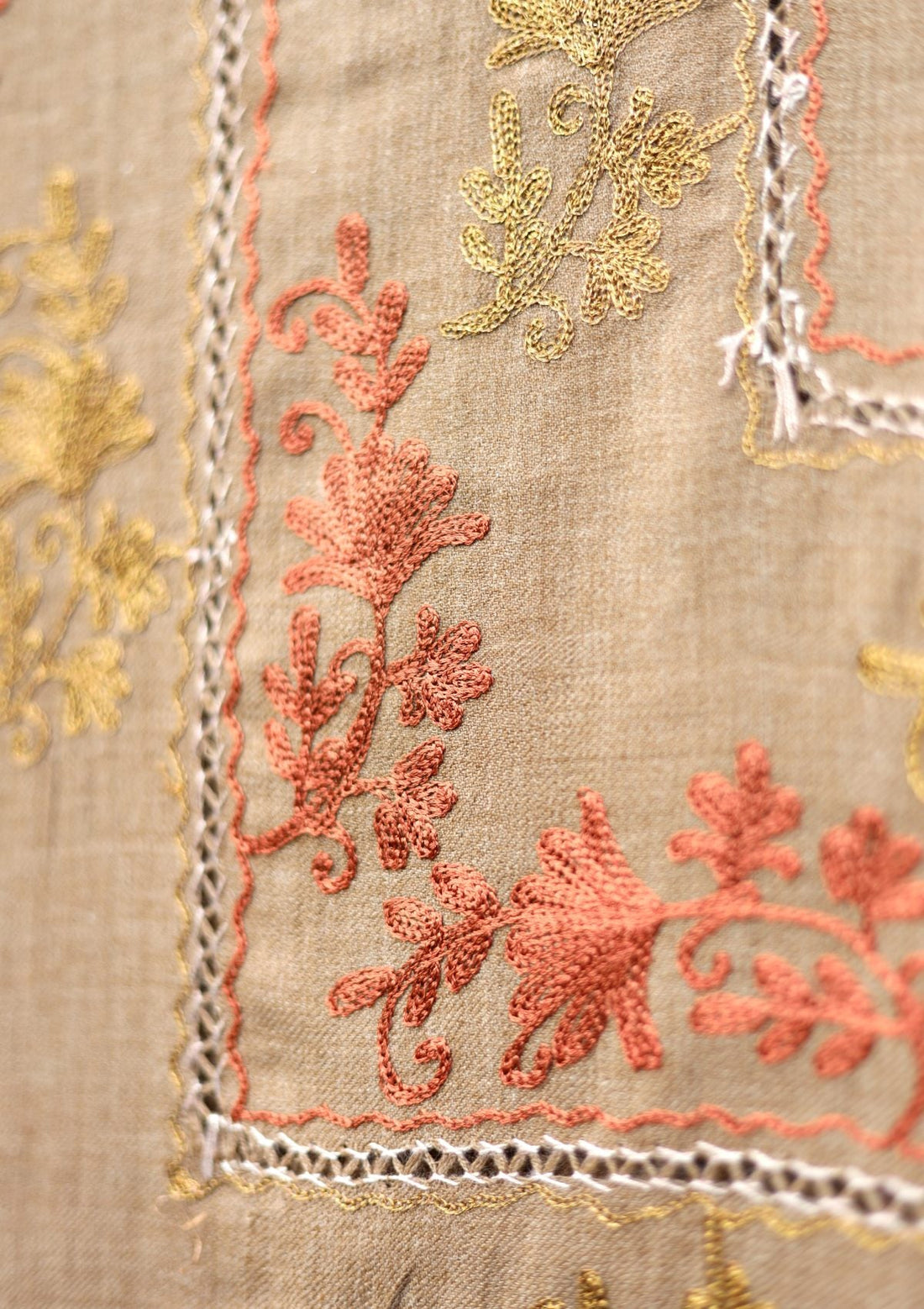 Ari Work Wool Shawl D - 80 - G Brown - Official Shawls Niche - Agha Fabrics UK