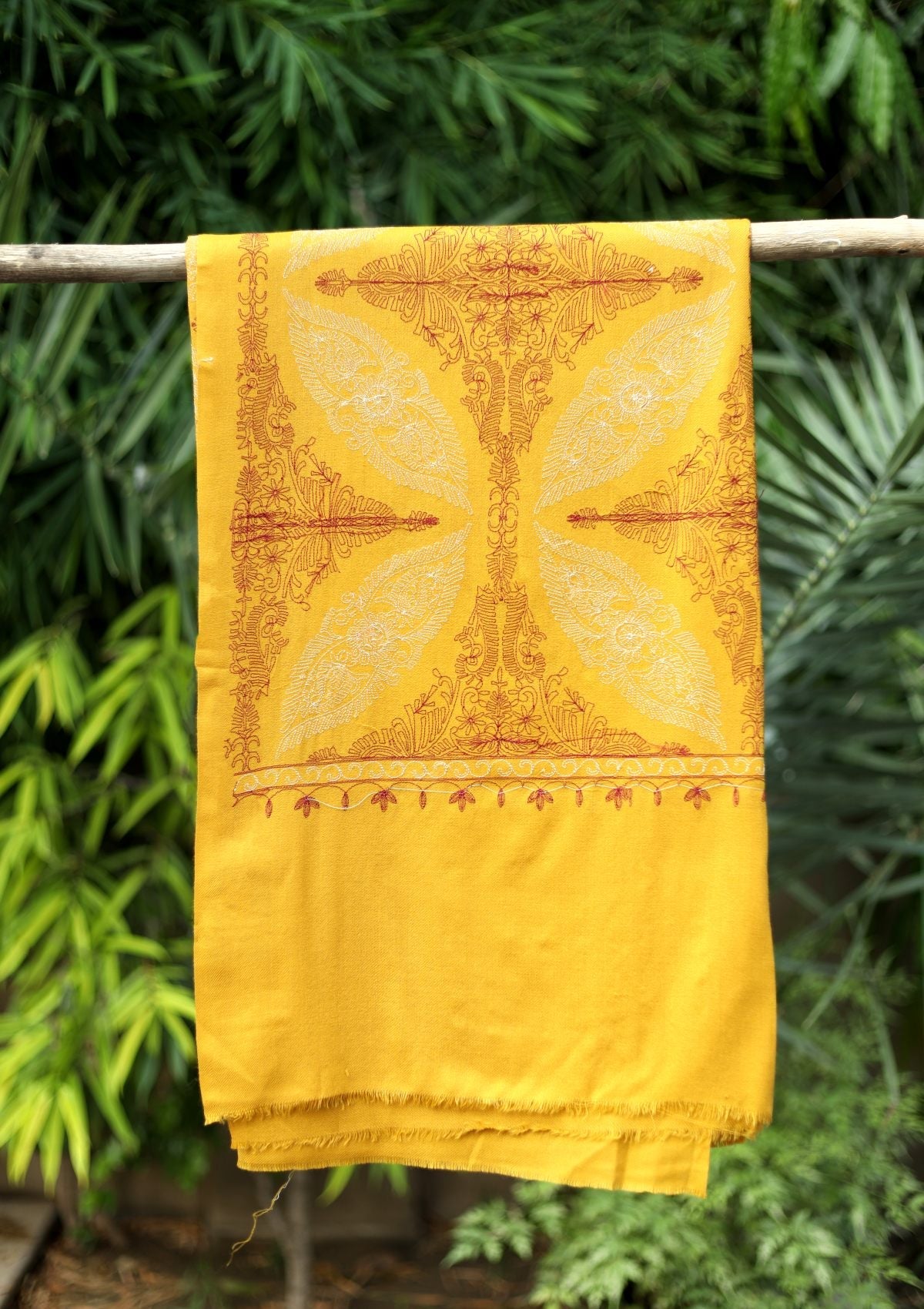 Ari Work Wool Shawl D - 91 - Mustard - Official Shawls Niche - Agha Fabrics UK