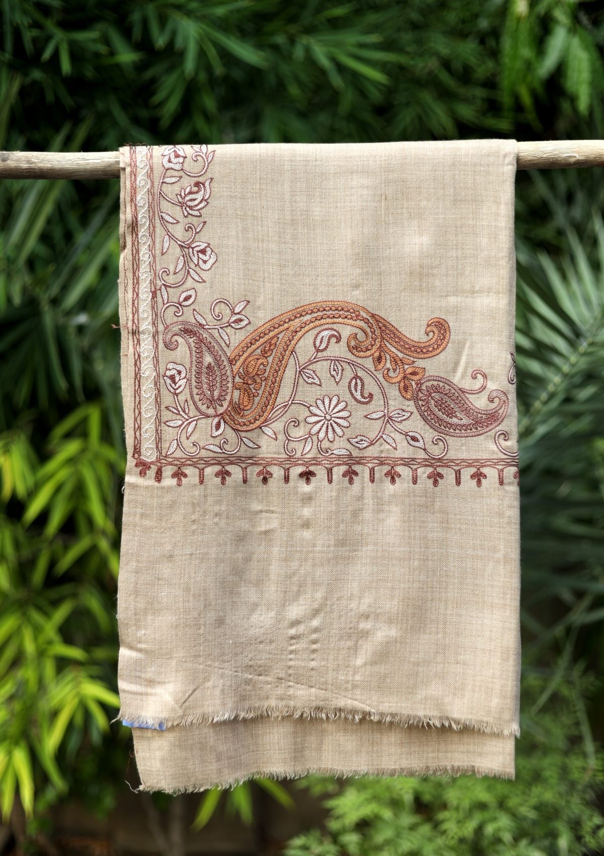 Ari Work Wool Shawl D - 78 - L Brown - Official Shawls Niche - Agha Fabrics UK