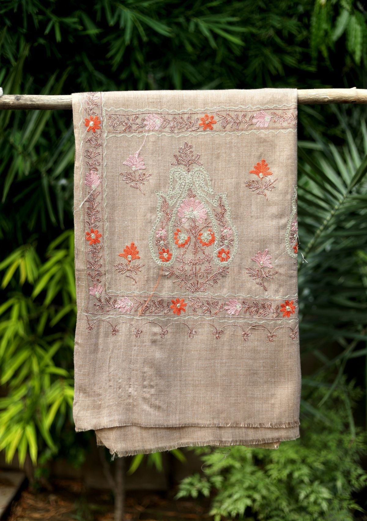 Ari Work Wool Shawl D - 62 - L Brown - Official Shawls Niche - Agha Fabrics UK