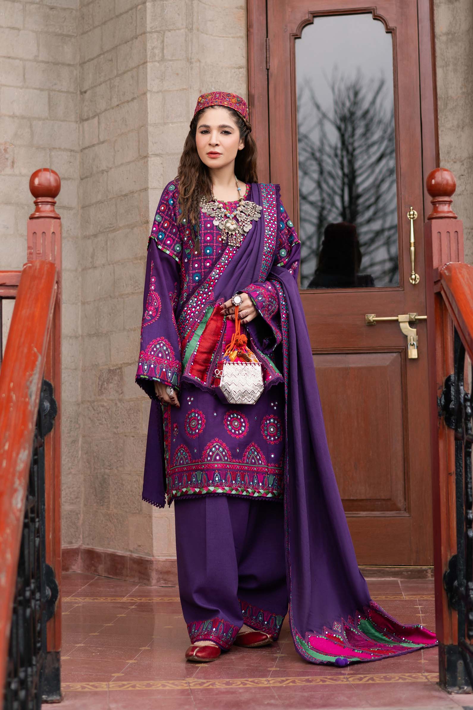 Maryam Hussain | Winter Shawl 2024 | Plum - Official Maryam Hussain - Agha Fabrics UK