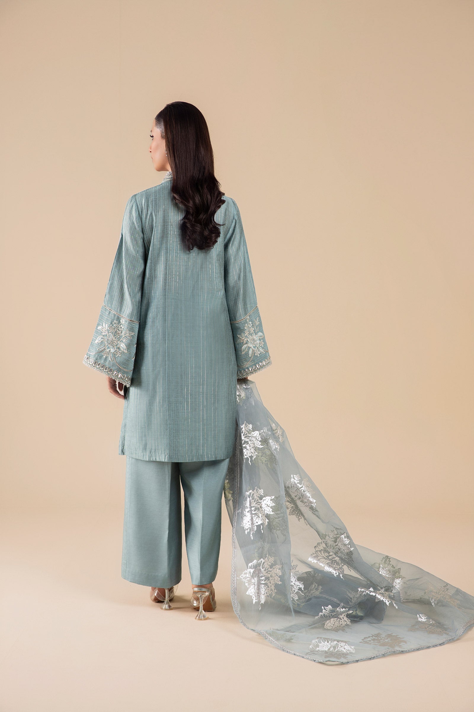 Maria B | Basics RTW | 3 Pc Embroidered Two Tone Lurex Silk Suit | MB-FS25-28