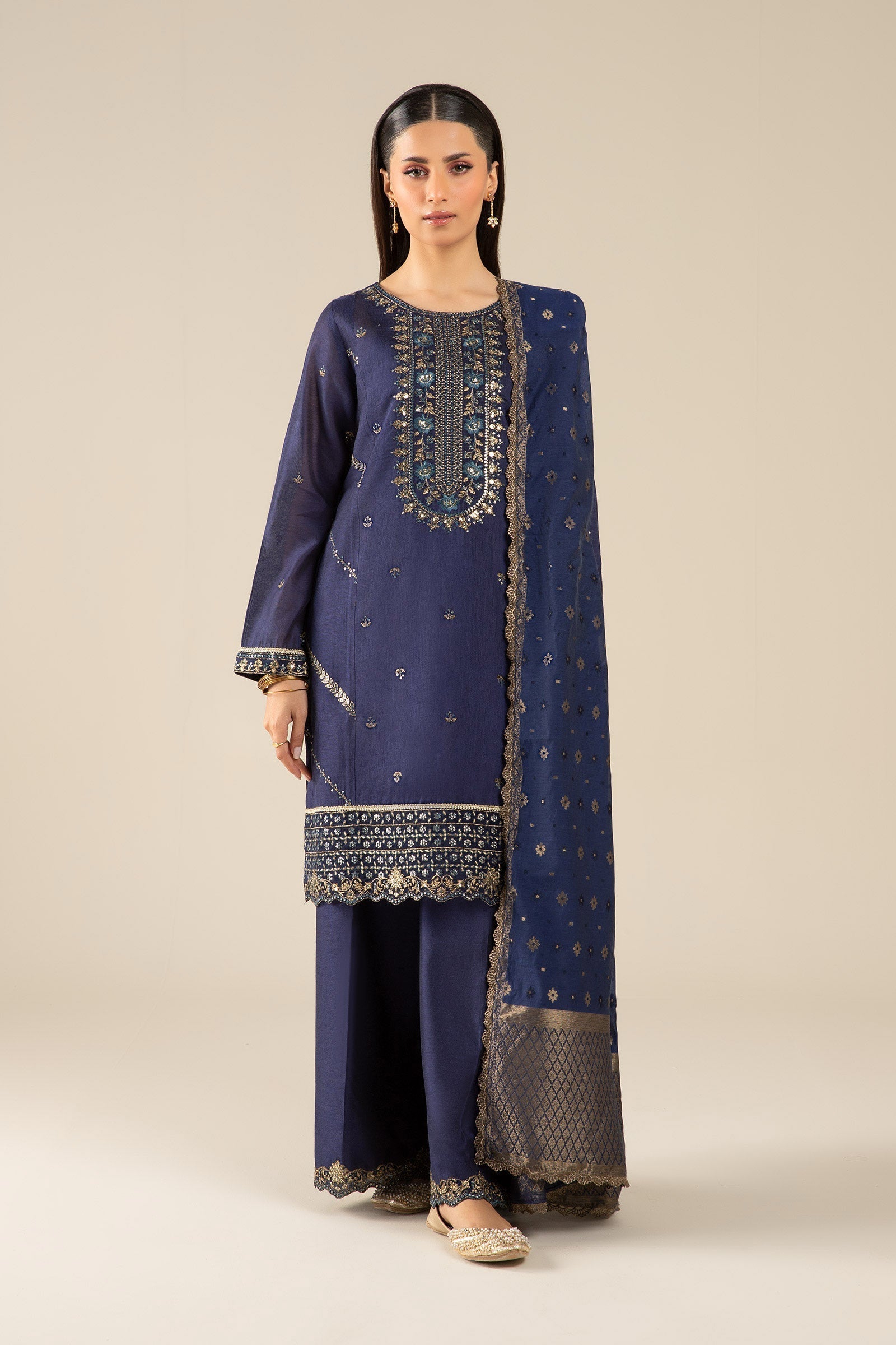 Maria B | Basics RTW | 3 Pc Embroidered Two Tone Silk Suit | MB-FS25-30