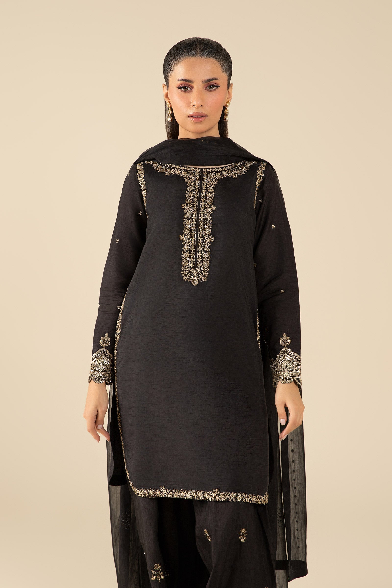 Maria B | Basics RTW | 3 Pc Embroidered Raw Silk Suit | MB-FS25-32-B