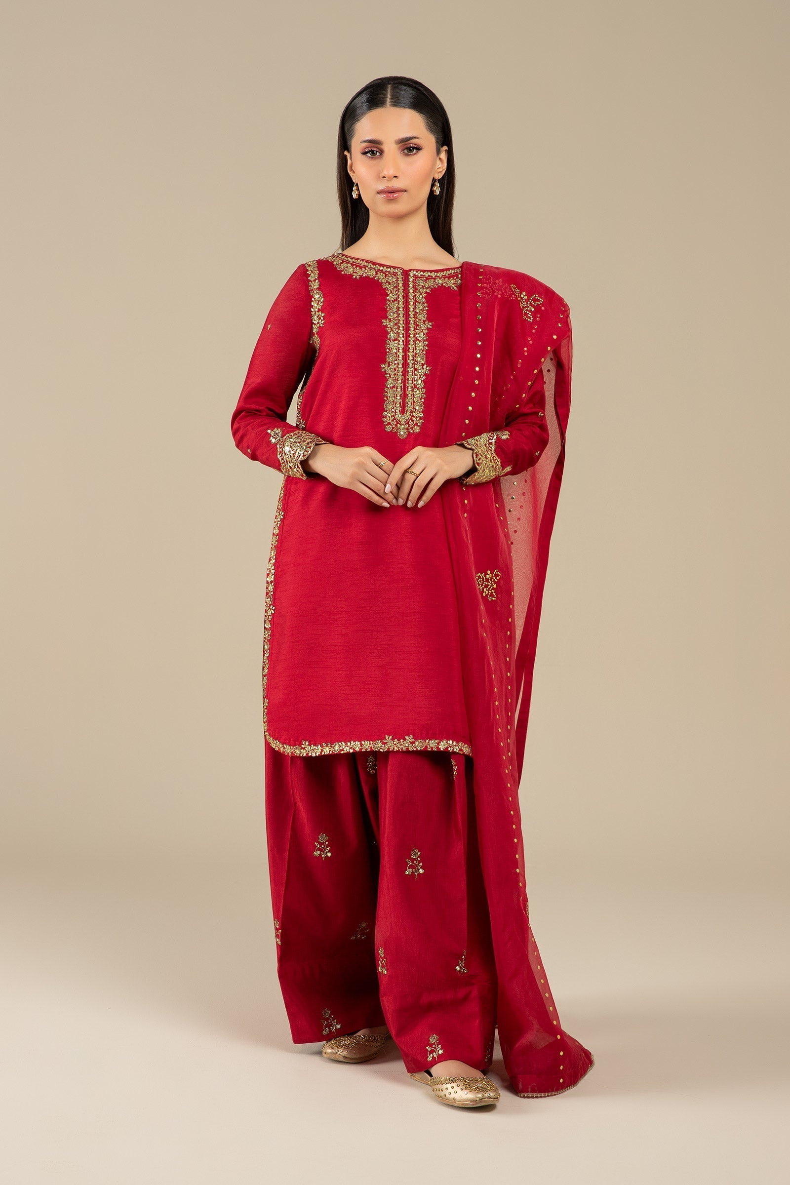 Maria B | Basics RTW | 3 Pc Embroidered Raw Silk Suit | MB-FS25-32