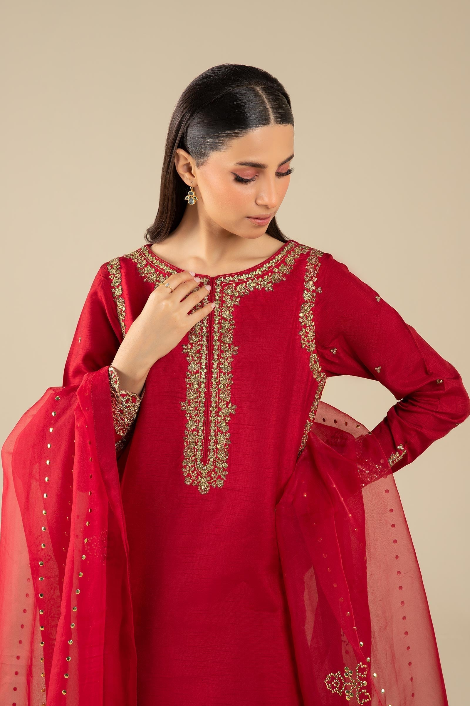 Maria B | Basics RTW | 3 Pc Embroidered Raw Silk Suit | MB-FS25-32