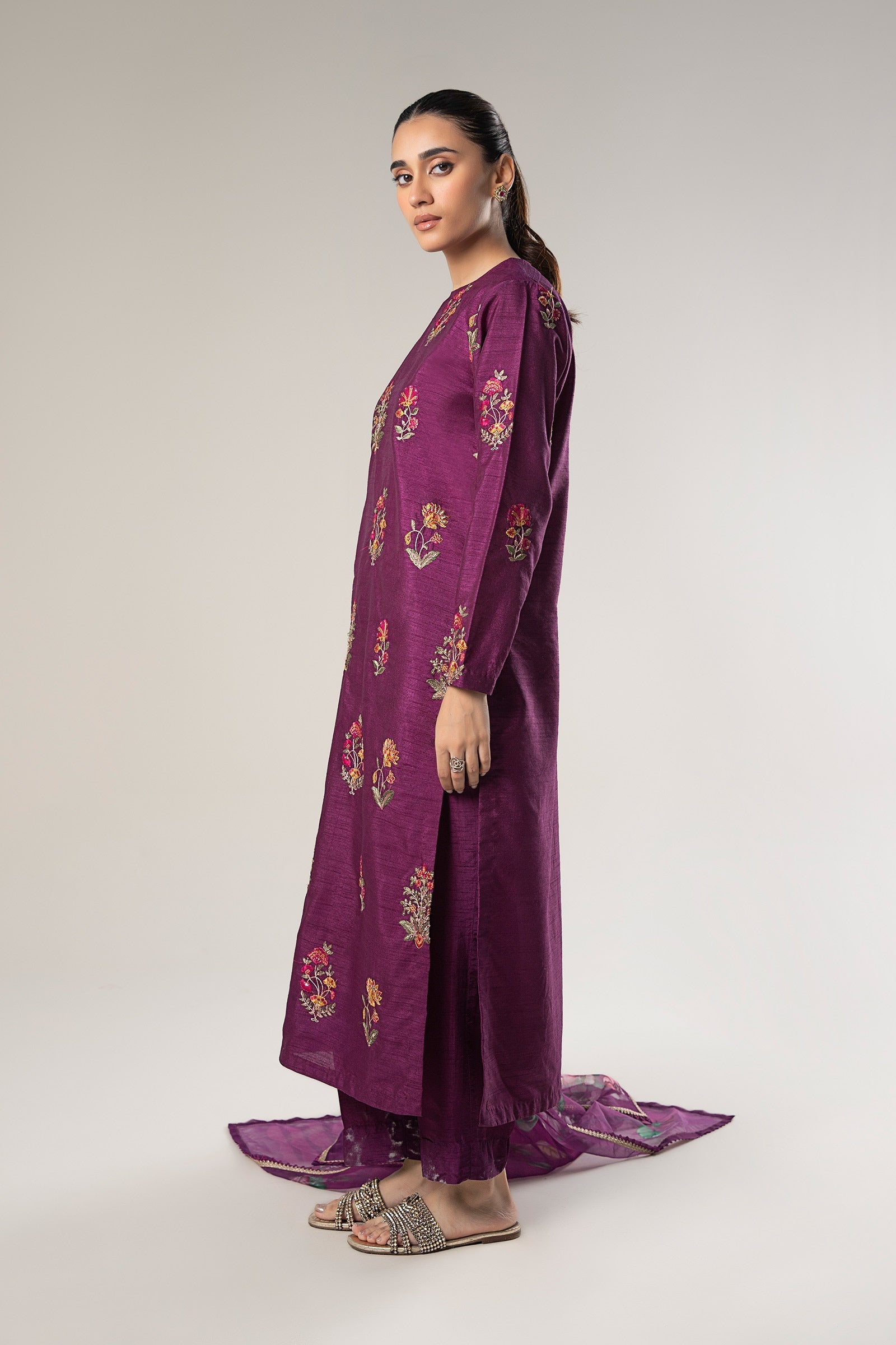 Maria B | Basics RTW | 3 Pc Embroidered Raw Silk Suit | MB-WF24-47
