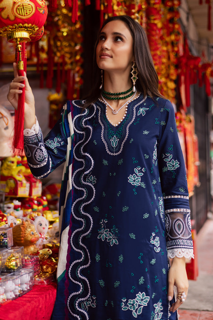 Marjjan | Carnation Lawn | MBL-17 A (NAVY BLUE) - Official Marjjan - Agha Fabrics UK