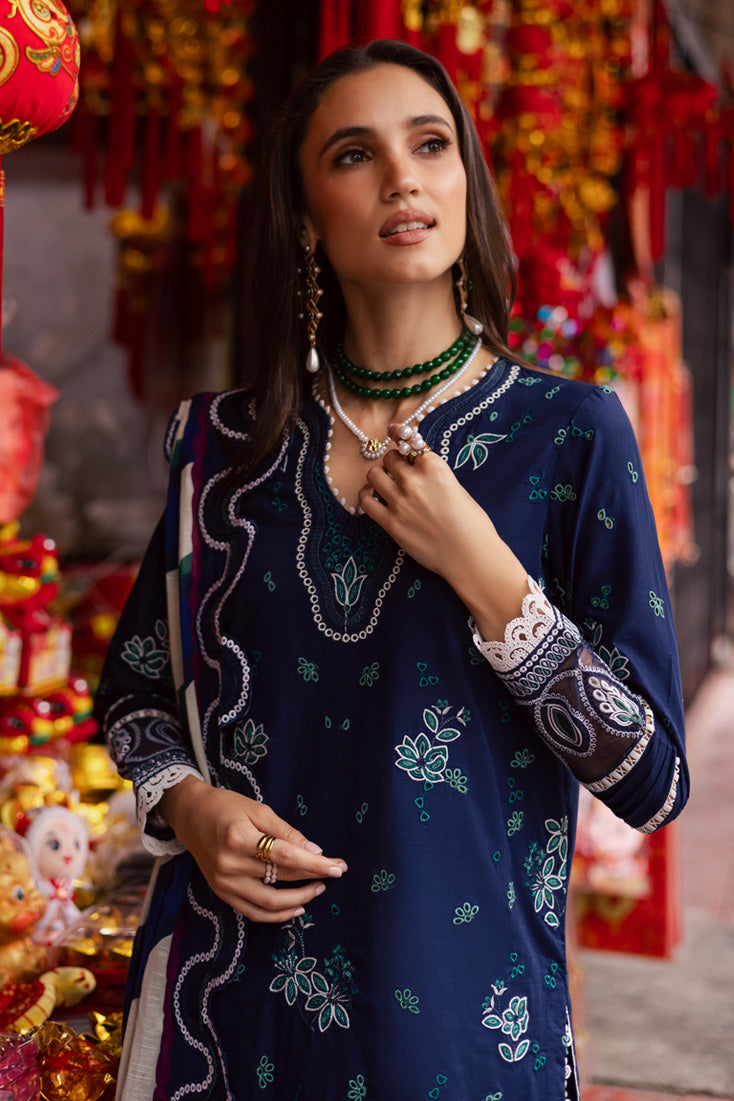 Marjjan | Carnation Lawn | MBL-17 A (NAVY BLUE) - Official Marjjan - Agha Fabrics UK