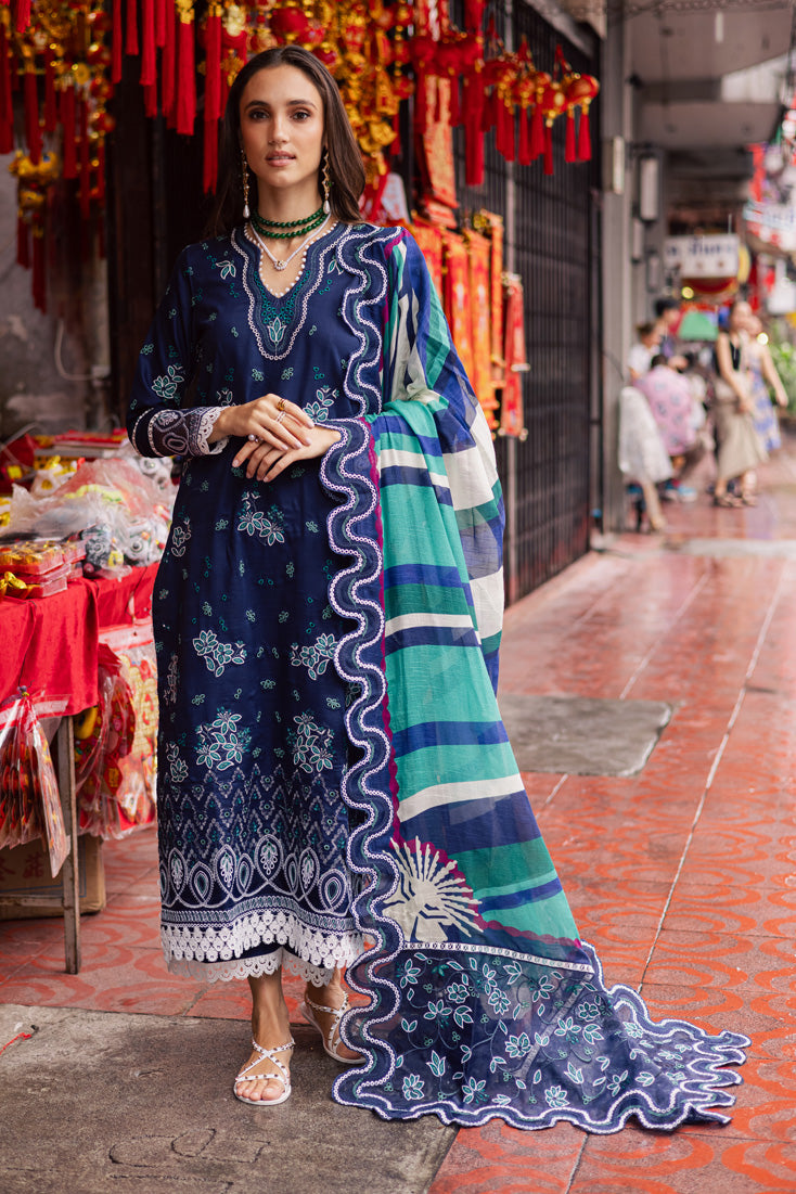 Marjjan | Carnation Lawn | MBL-17 A (NAVY BLUE) - Official Marjjan - Agha Fabrics UK