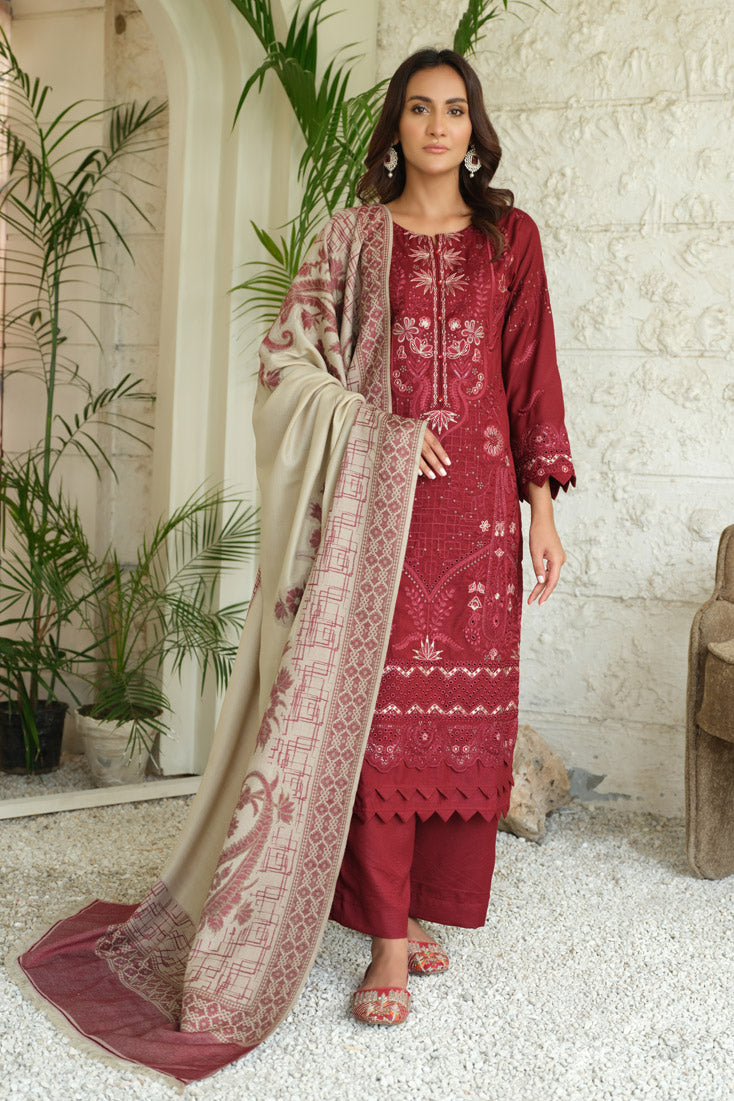 Marjjan | Aangan Embroidered Viscose | MDS-69 (MEHROON) - Official Marjjan - Agha Fabrics UK