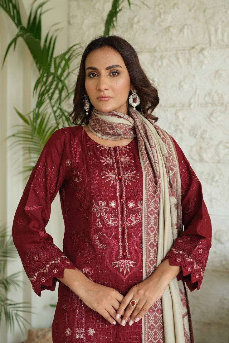 Marjjan | Aangan Embroidered Viscose | MDS-69 (MEHROON) - Official Marjjan - Agha Fabrics UK