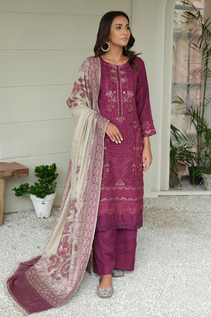 Marjjan | Aangan Embroidered Viscose | MDS-69 (PLUM) - Official Marjjan - Agha Fabrics UK