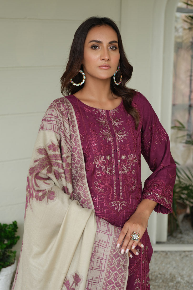 Marjjan | Aangan Embroidered Viscose | MDS-69 (PLUM) - Official Marjjan - Agha Fabrics UK