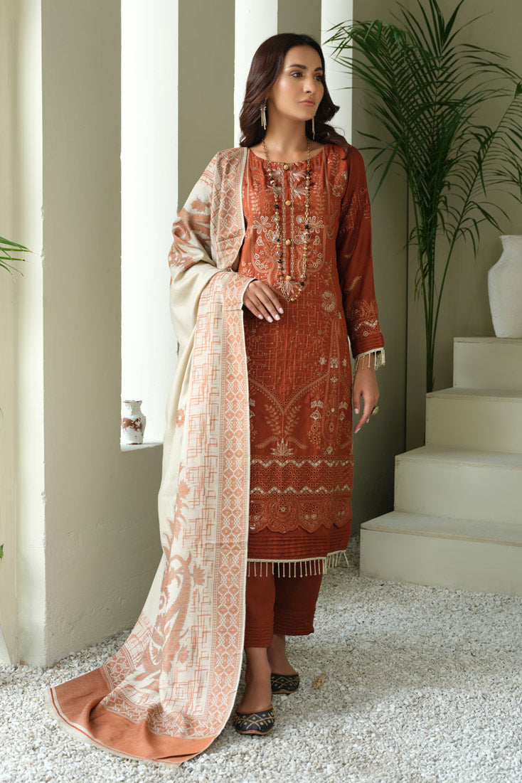 Marjjan | Aangan Embroidered Viscose | MDS-69 (RUST) - Official Marjjan - Agha Fabrics UK