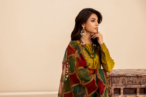 Mohagni | Ishq Aatish Formals | MGS-11 3Pcs Raw Silk