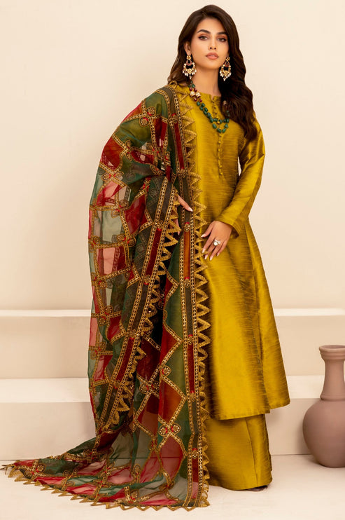 Mohagni | Ishq Aatish Formals | MGS-11 3Pcs Raw Silk