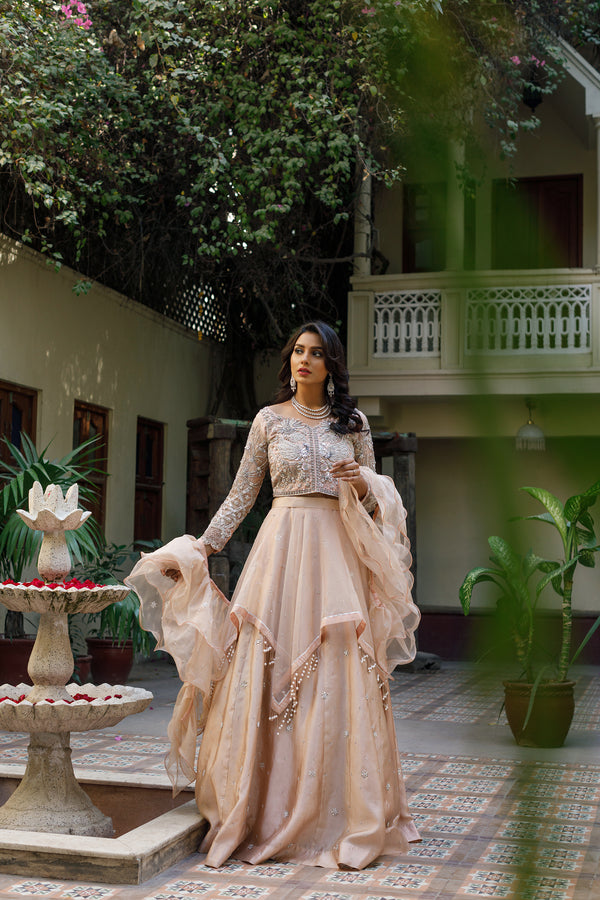 Wahajmkhan | Bahar Begum Formals | NUDE BIRD LEHNGA