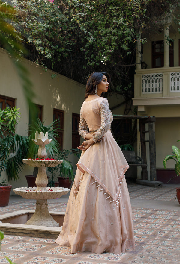 Wahajmkhan | Bahar Begum Formals | NUDE BIRD LEHNGA