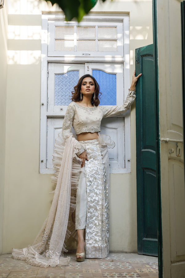 Wahajmkhan | Bahar Begum Formals | IVORY SARI PANTS