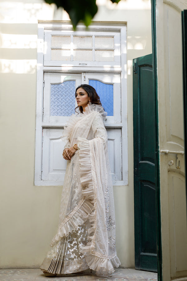 Wahajmkhan | Bahar Begum Formals | IVORY SARI PANTS