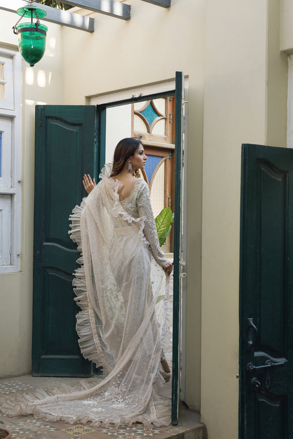 Wahajmkhan | Bahar Begum Formals | IVORY SARI PANTS