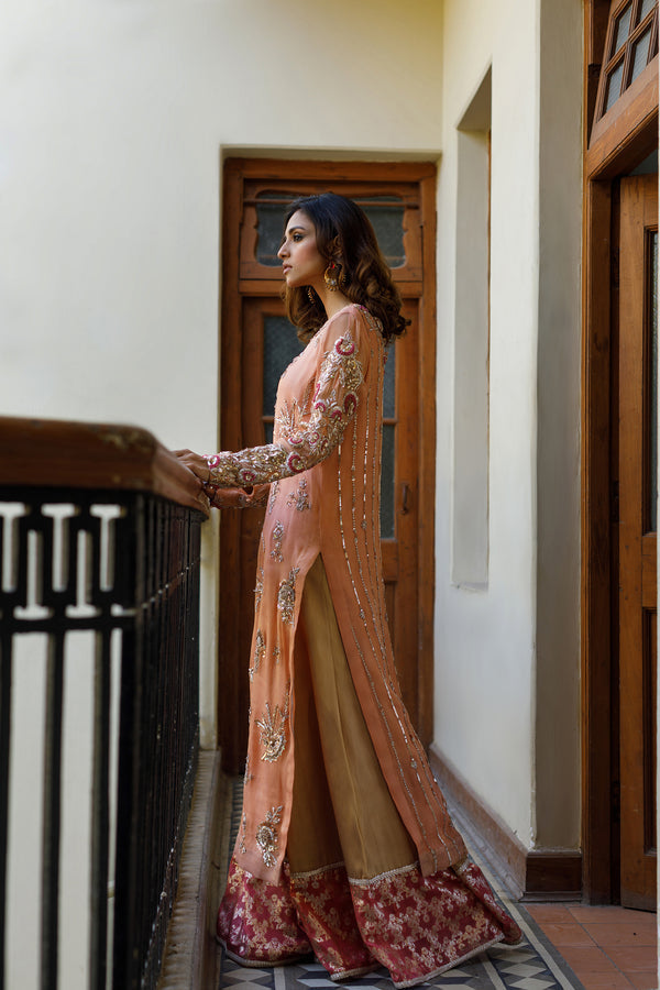 Wahajmkhan | Bahar Begum Formals | PEACH CORAL BAHAR OUTFIT