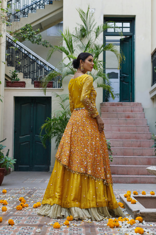 Wahajmkhan | Bahar Begum Formals | MUSTARD LAYERED LEHNGA CHOLI