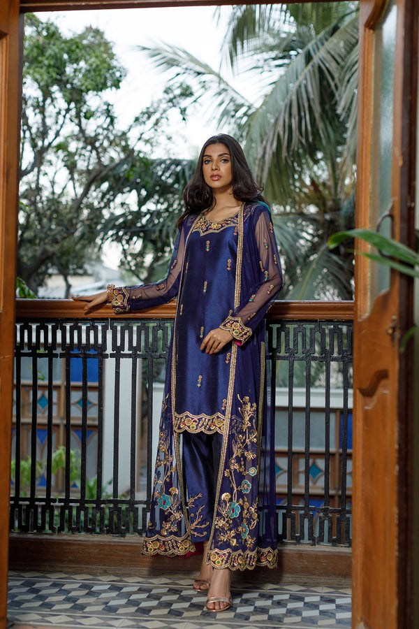 Wahajmkhan | Bahar Begum Formals | NAVY BEGUM JACKET