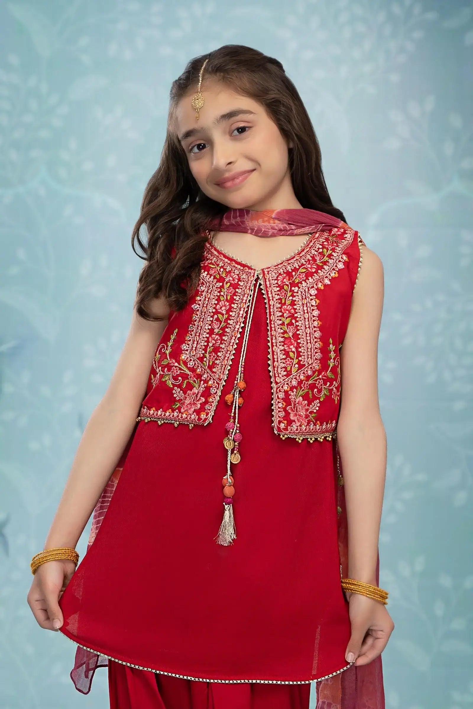 Maria B | Girls | MKD-EF23-06 (Maroon) -  Maria B Maria B Kids - Original Designer Dress - House of Maryam