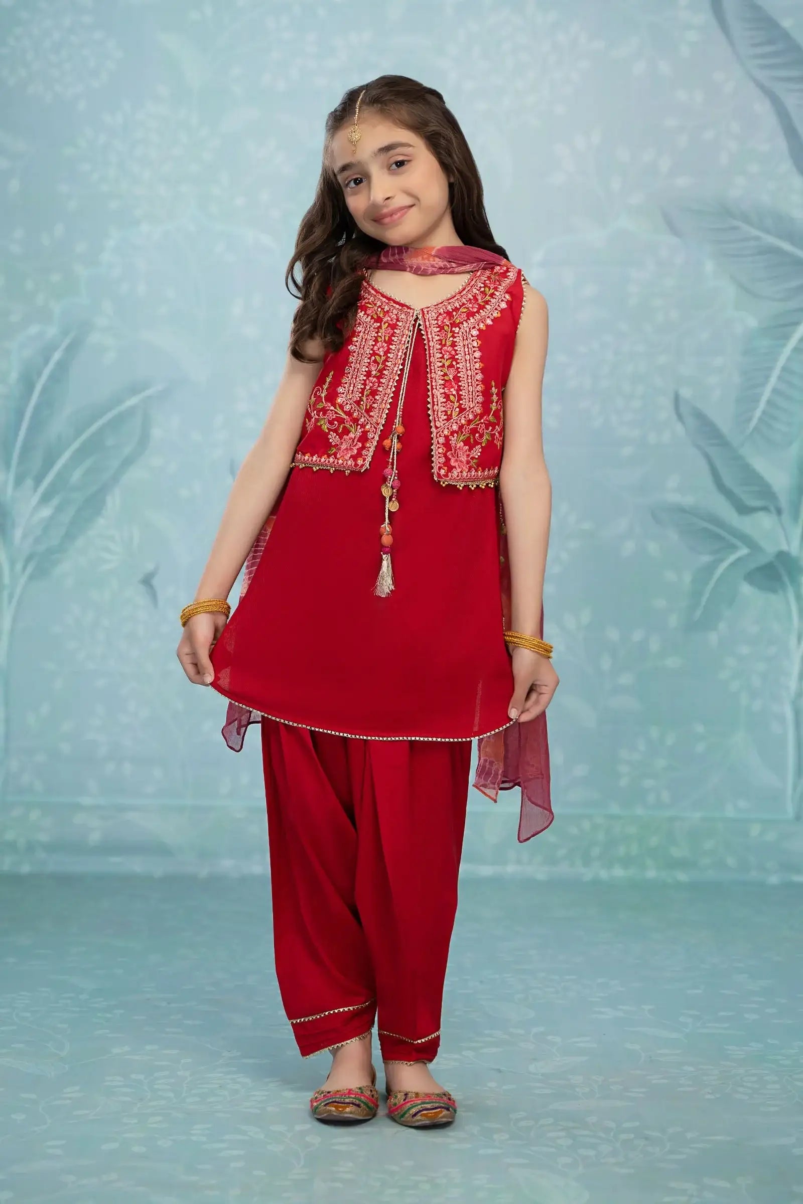 Maria B | Girls | MKD-EF23-06 (Maroon) -  Maria B Maria B Kids - Original Designer Dress - House of Maryam