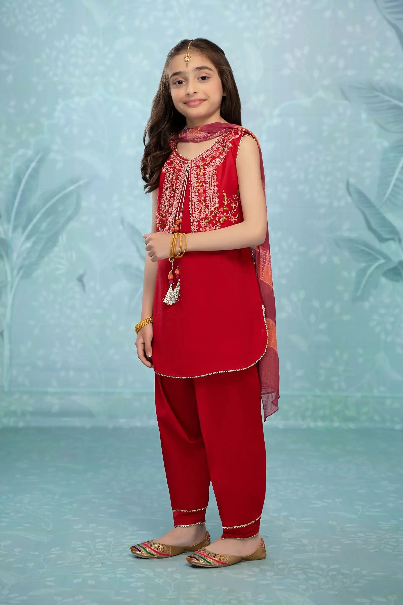 Maria B | Girls | MKD-EF23-06 (Maroon) -  Maria B Maria B Kids - Original Designer Dress - House of Maryam