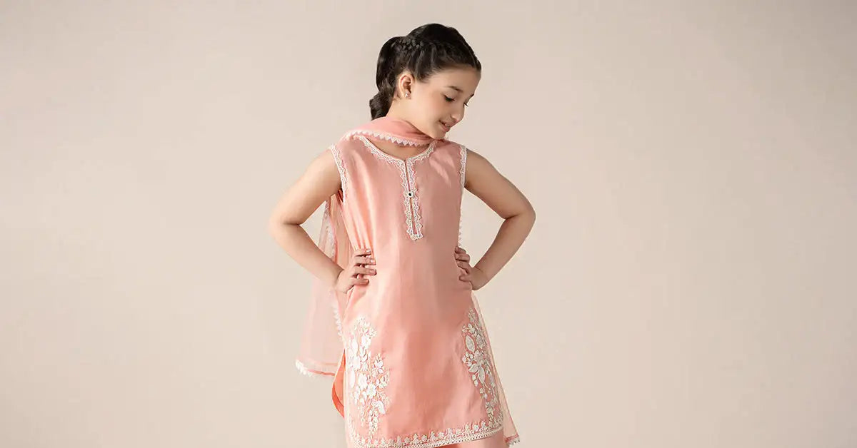 Maria B | Girls | MKD-EF25-60 (Peach) -  Maria B Maria B Kids - Original Designer Dress - House of Maryam
