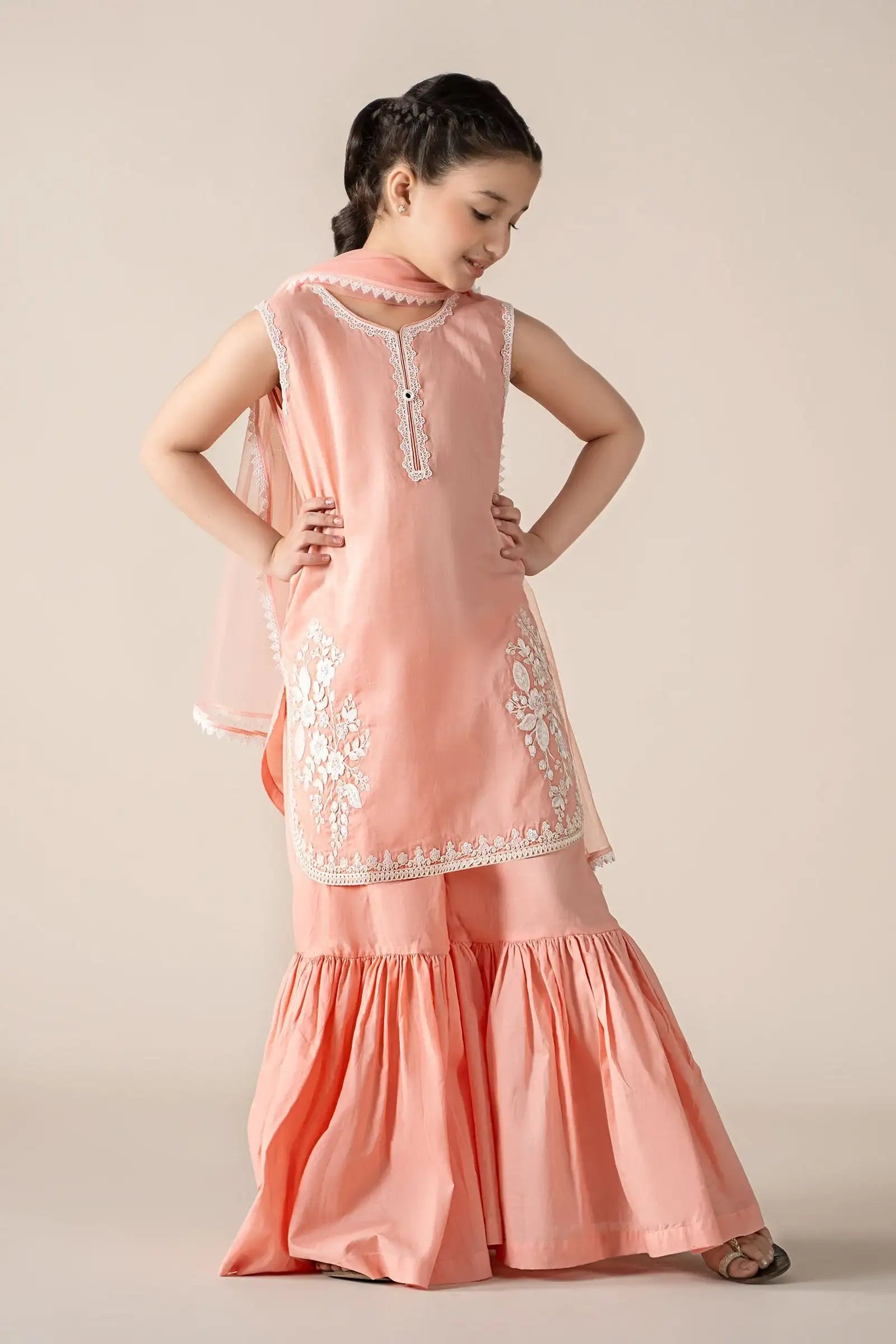 Maria B | Girls | MKD-EF25-60 (Peach) -  Maria B Maria B Kids - Original Designer Dress - House of Maryam