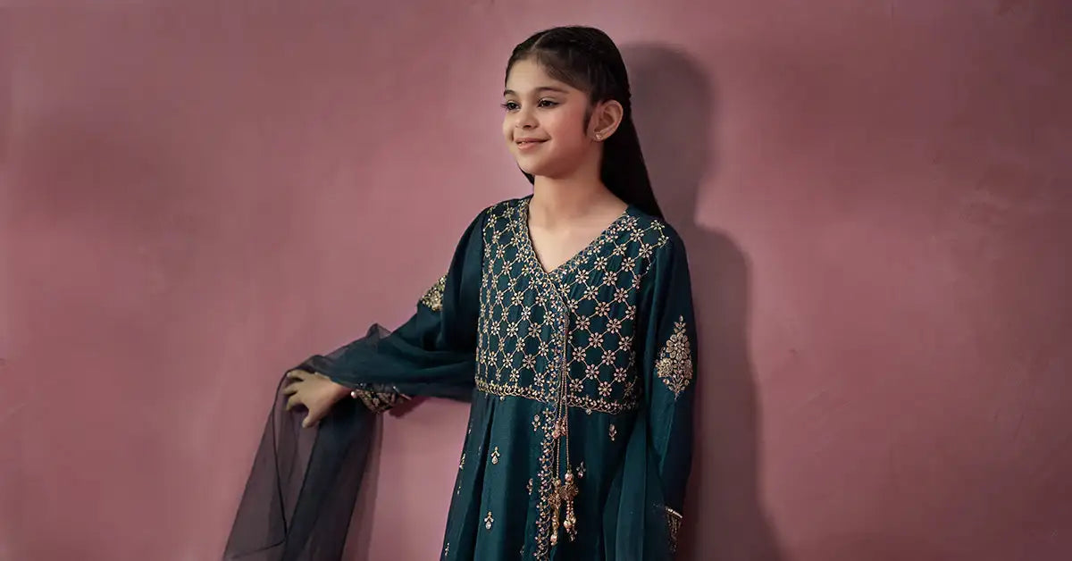 Maria B | Girls | MKD-W24-02 (Teal) -  Maria B Maria B Kids - Original Designer Dress - House of Maryam