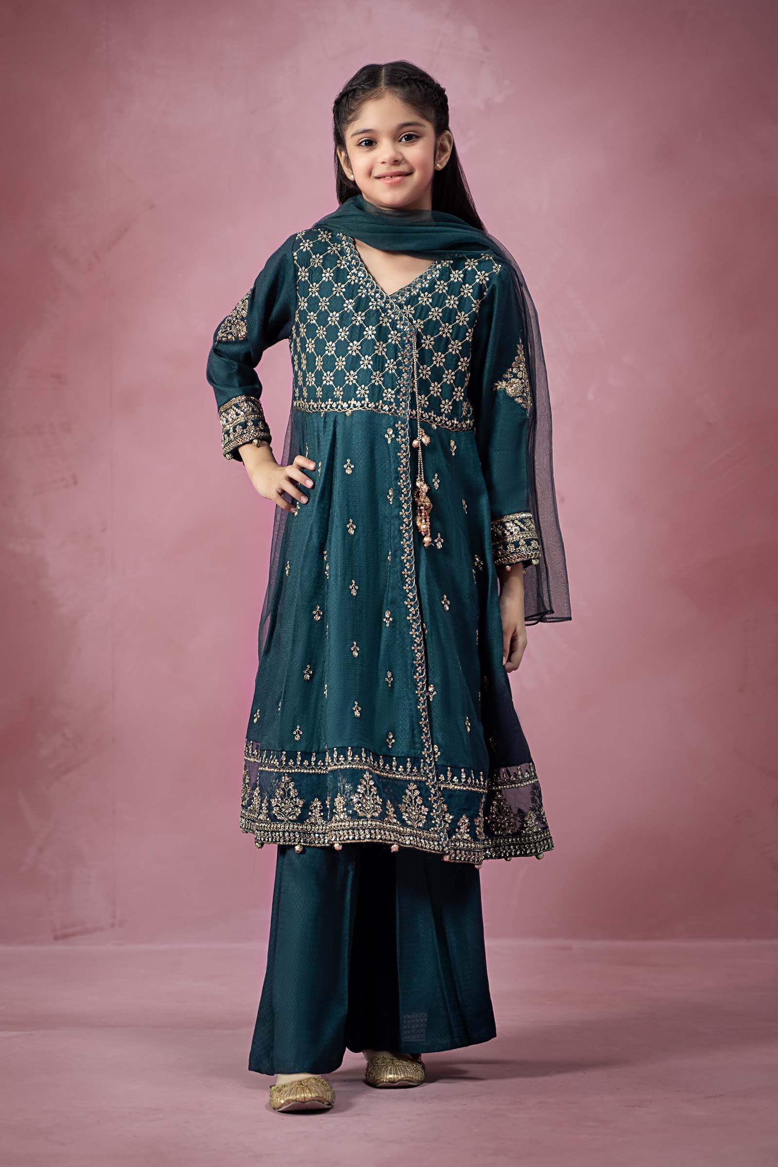Maria B | Girls | MKD-W24-02 (Teal) -  Maria B Maria B Kids - Original Designer Dress - House of Maryam